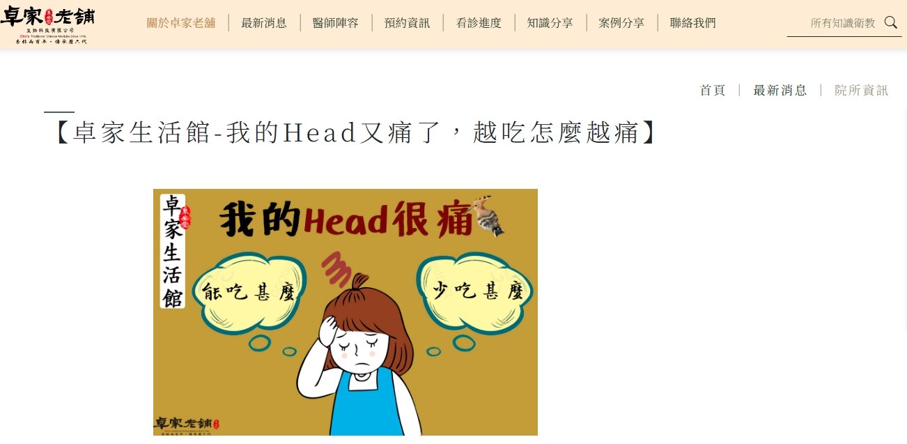 泉安堂中醫診所-【卓家生活館-我的Head(頭)又痛了，越吃怎麼越痛】