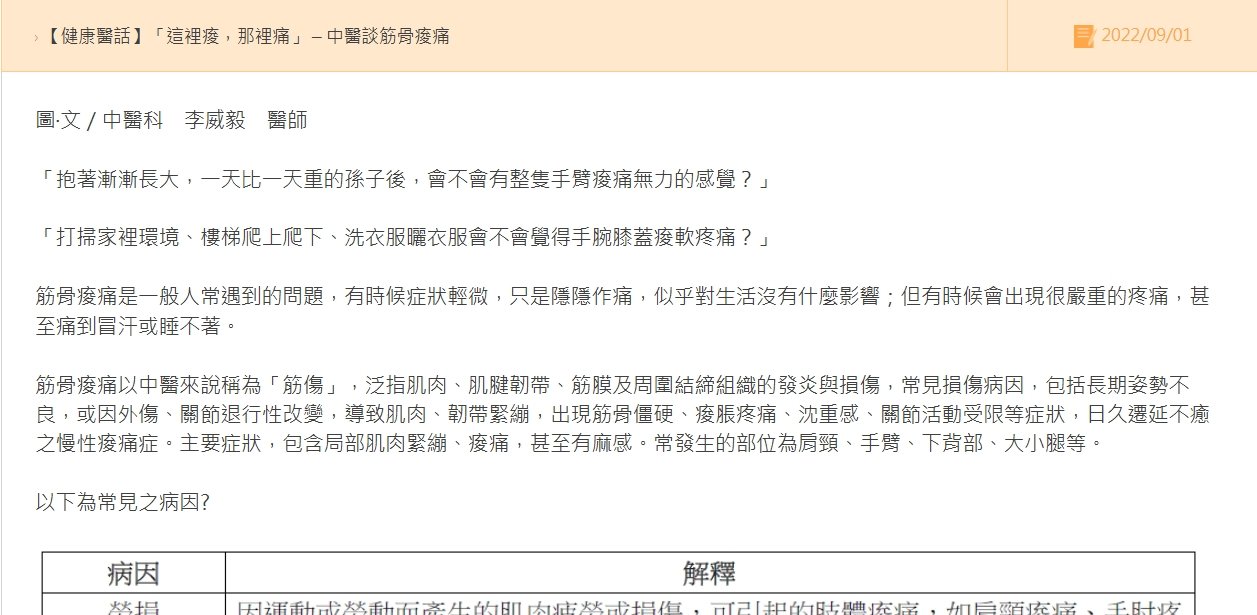 鹿港基督教-「這裡痠，那裡痛」 – 中醫談筋骨痠痛